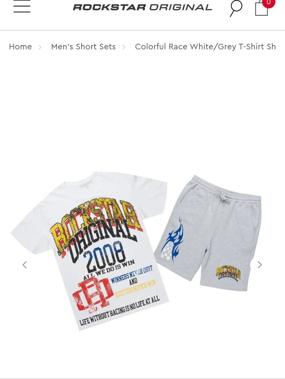 Rockstar Original Colorful Race White/Grey T-Shirt Short Set